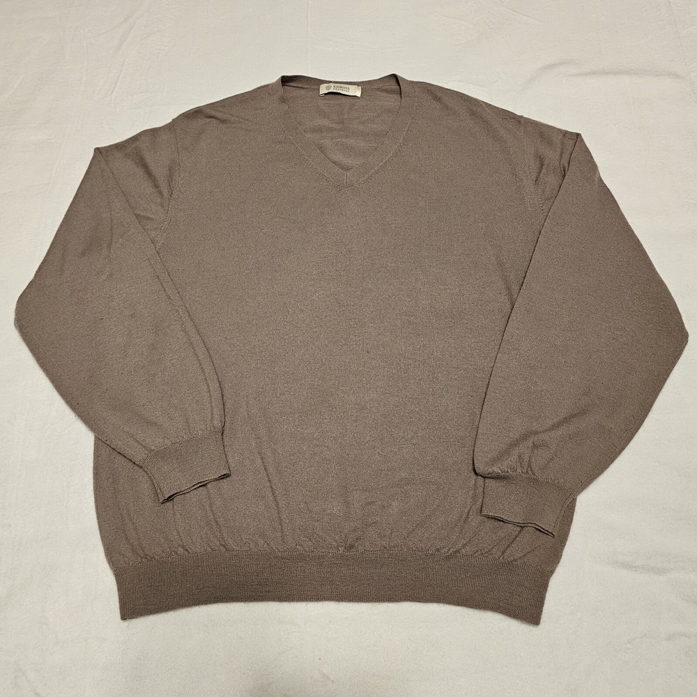 Kinross Cashmere Sweater Mens L*missing Size Tag*Taupe Beige V Neck Long Sleeve